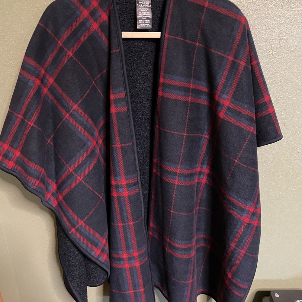 Ike Behar Black and Red Plaid Cape
